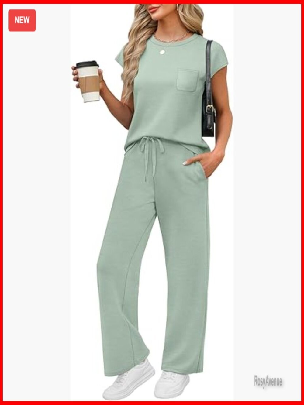 2 Piece Lounge Set Cap Sleeve Top Wide Leg Pants Travel Outfit